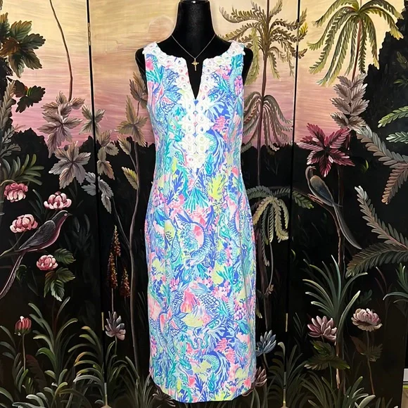 🧜‍♀️💞Lilly Pulitzer Gabby 20" Stretch Shift Dress Multi Mermaids Cove 💞🧜‍♀️ - Picture 5 of 7